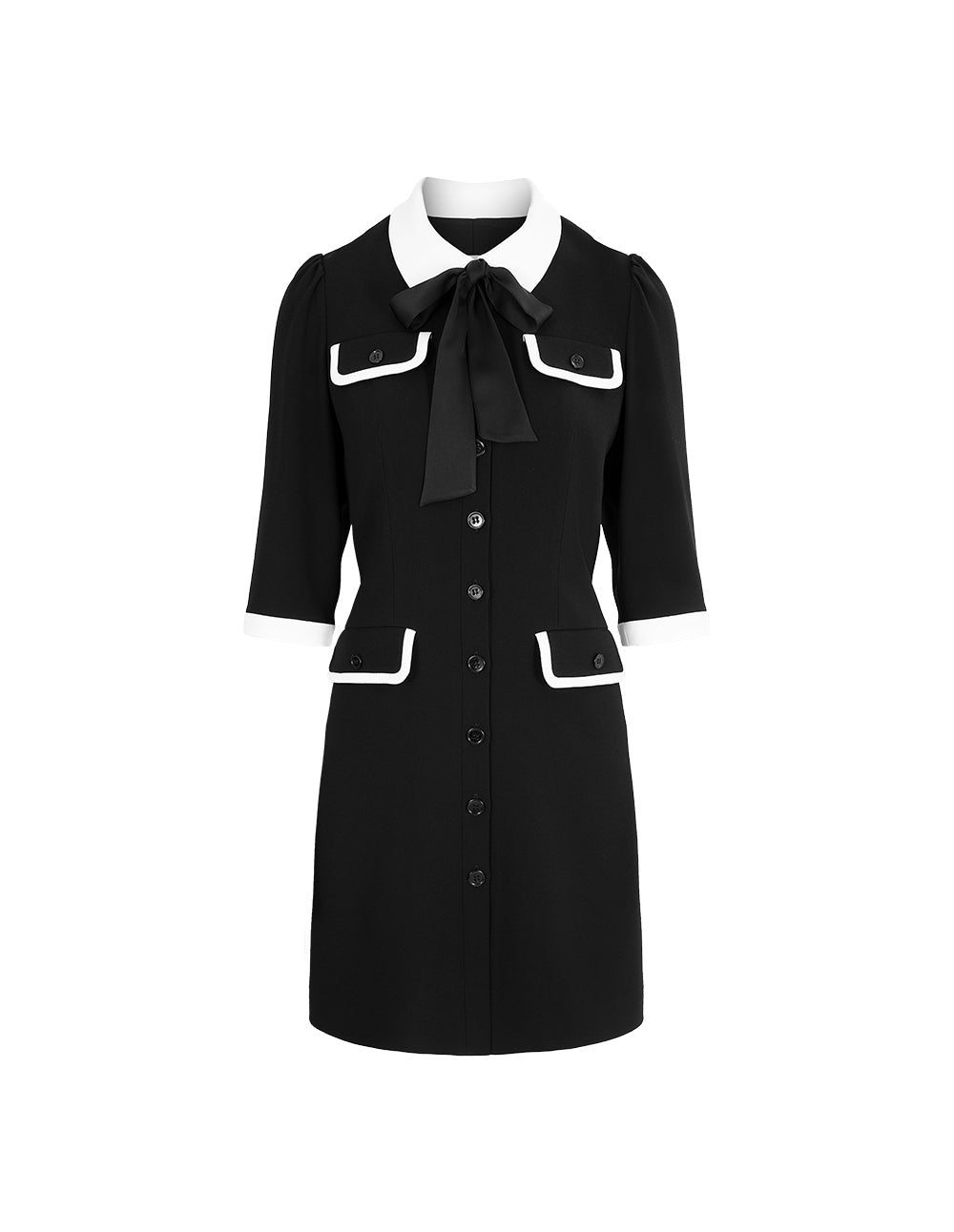 BORA AKSU French Contrast Lapel Bow Tie Dress