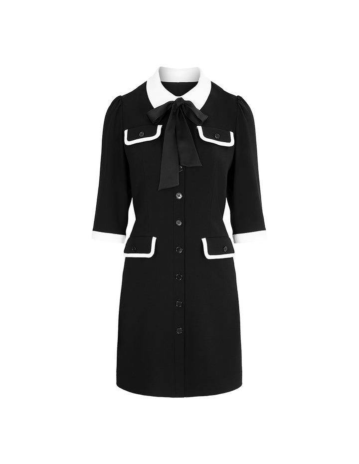 BORA AKSU French Contrast Lapel Bow Tie Dress