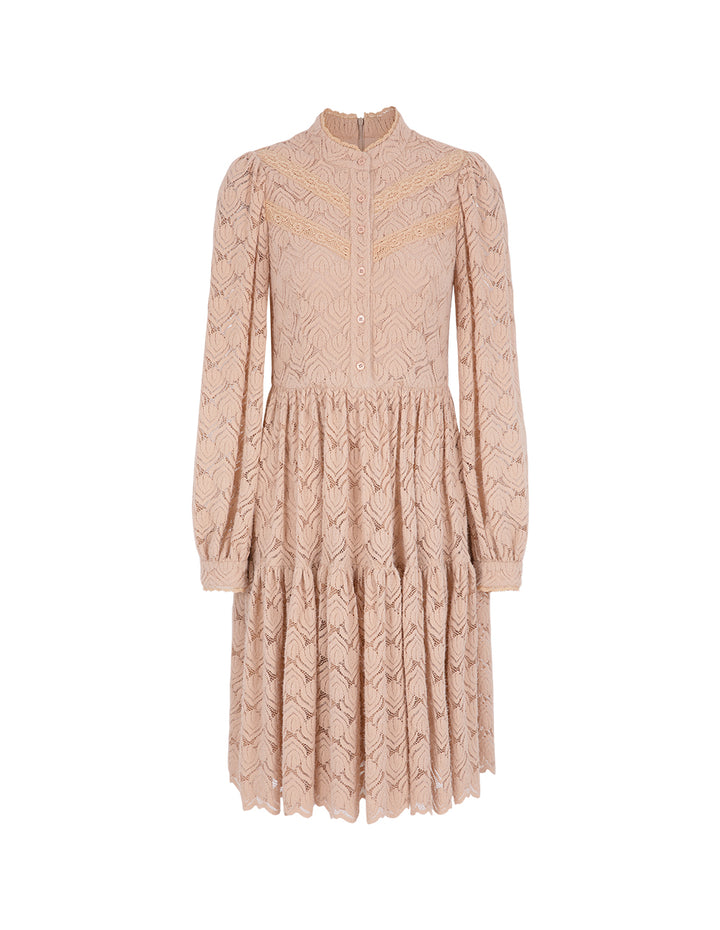 BORA AKSU Puff Sleeve Ruffled Lace Midi Dress