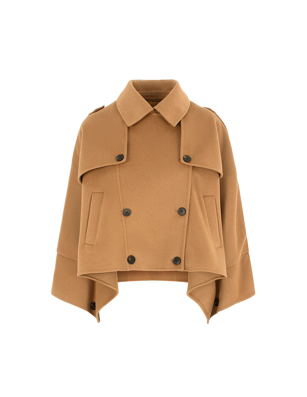 BORA AKSU Notched Collar Double-Breasted Asymmetrical Trench-Style Wool Coat