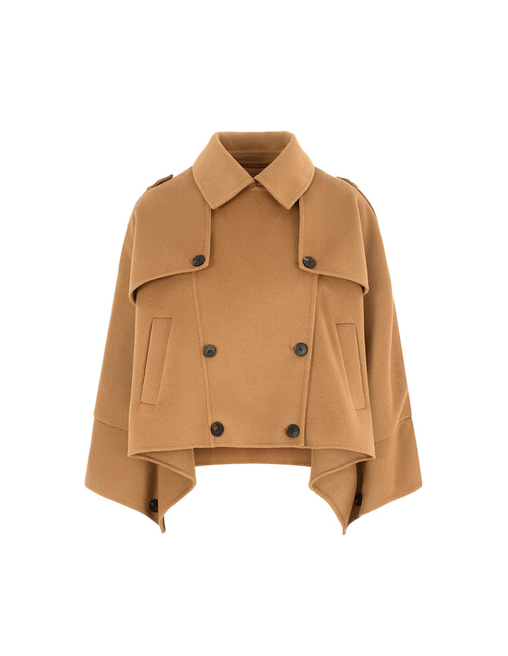 BORA AKSU Notched Collar Double-Breasted Asymmetrical Trench-Style Wool Coat