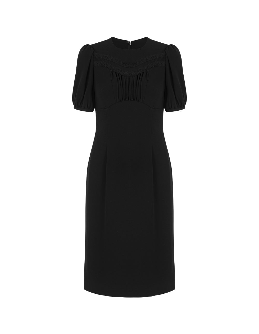 BORA AKSU Round-Neck Puff Short-Sleeve Pin-Tuck Lace-Trimmed Empire-Waist Pleated Midi Dress