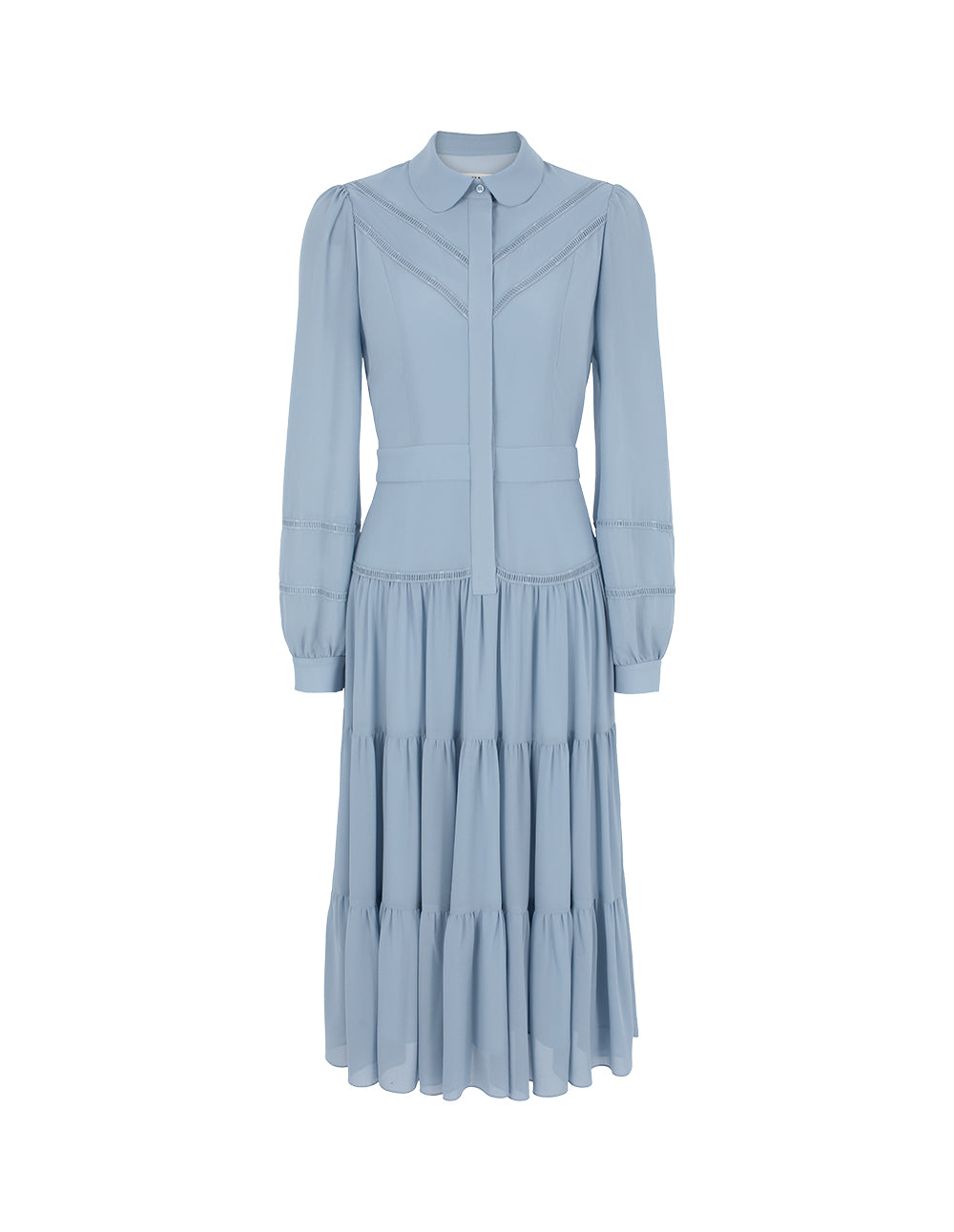 BORA AKSU Layered Ruffle-Trim Long Sleeve Pleated Midi Shirt Dress