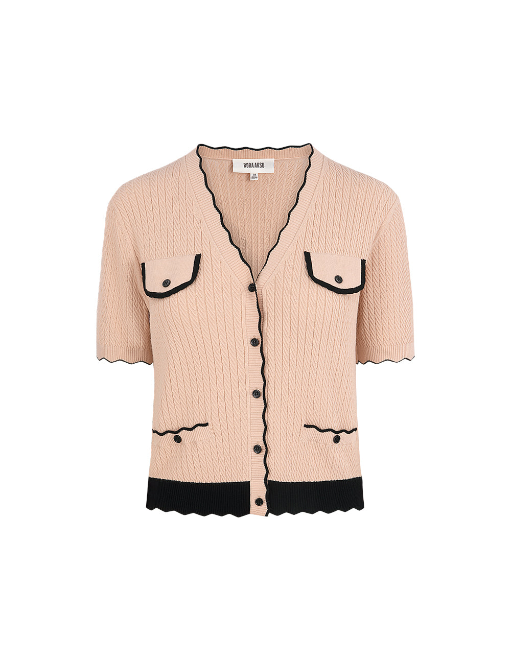 BORA AKSU Contrast Colour V-Neck Textured Yarn Knitted Cardigan