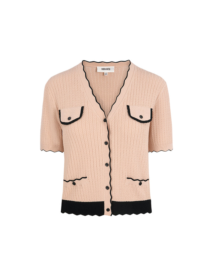 BORA AKSU Contrast Colour V-Neck Textured Yarn Knitted Cardigan