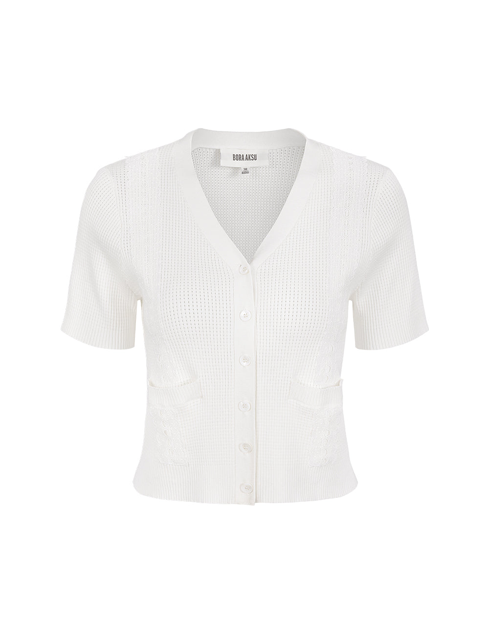 BORA AKSU V-Neck Lace Short-Sleeved Knitted Cardigan