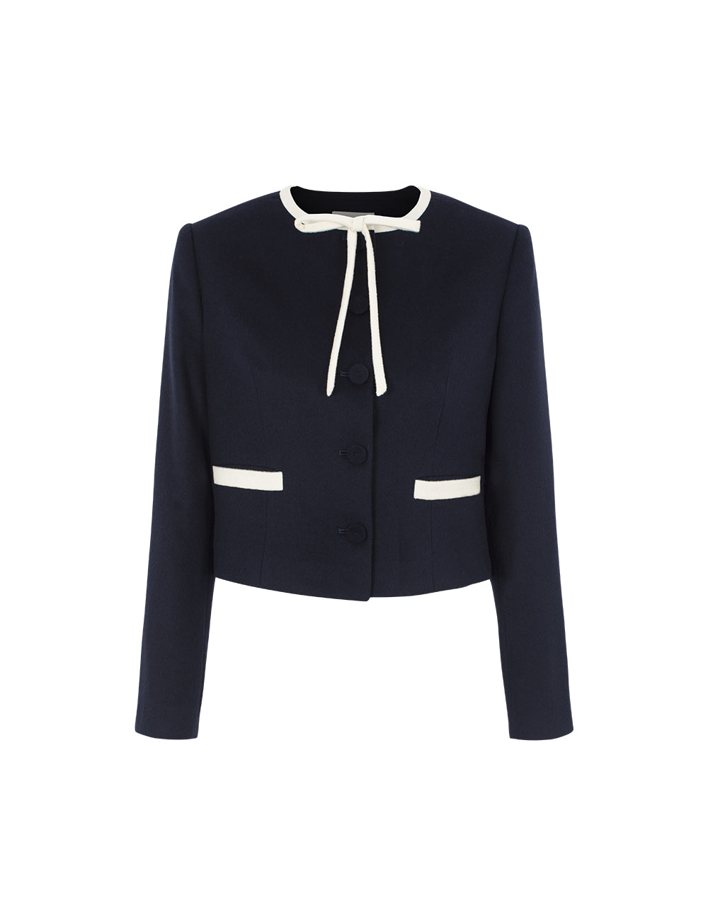 BORA AKSU Round Neck Tie Cropped Wool Jacket