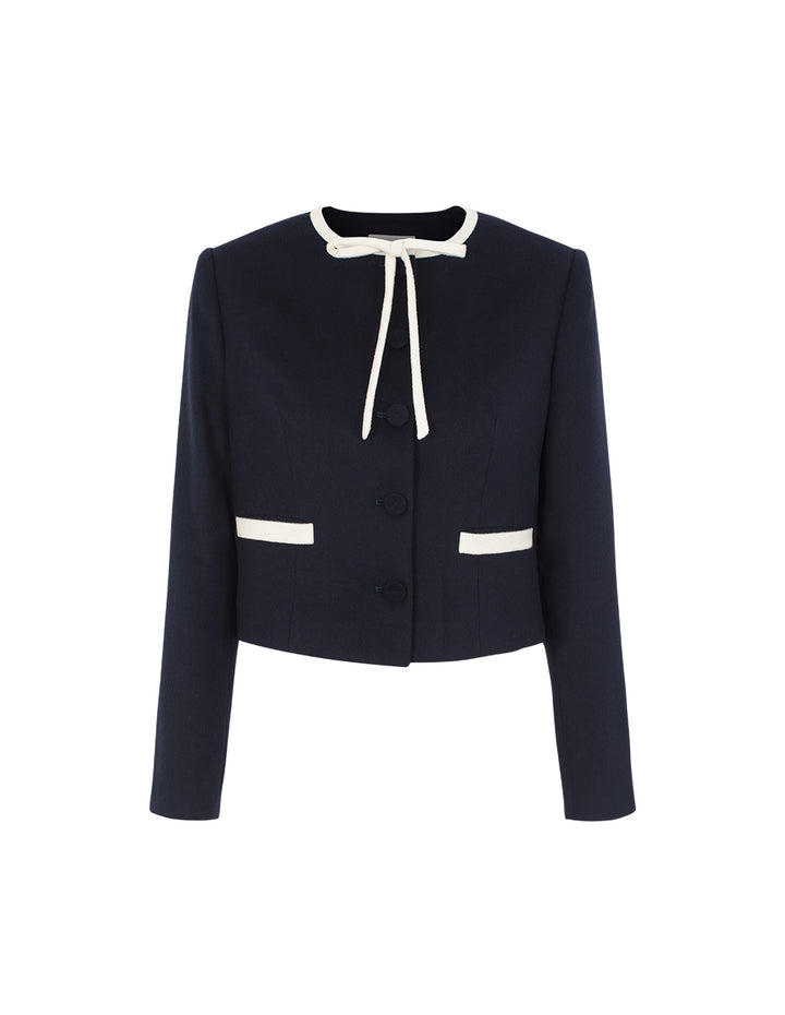 BORA AKSU Round Neck Tie Cropped Wool Jacket