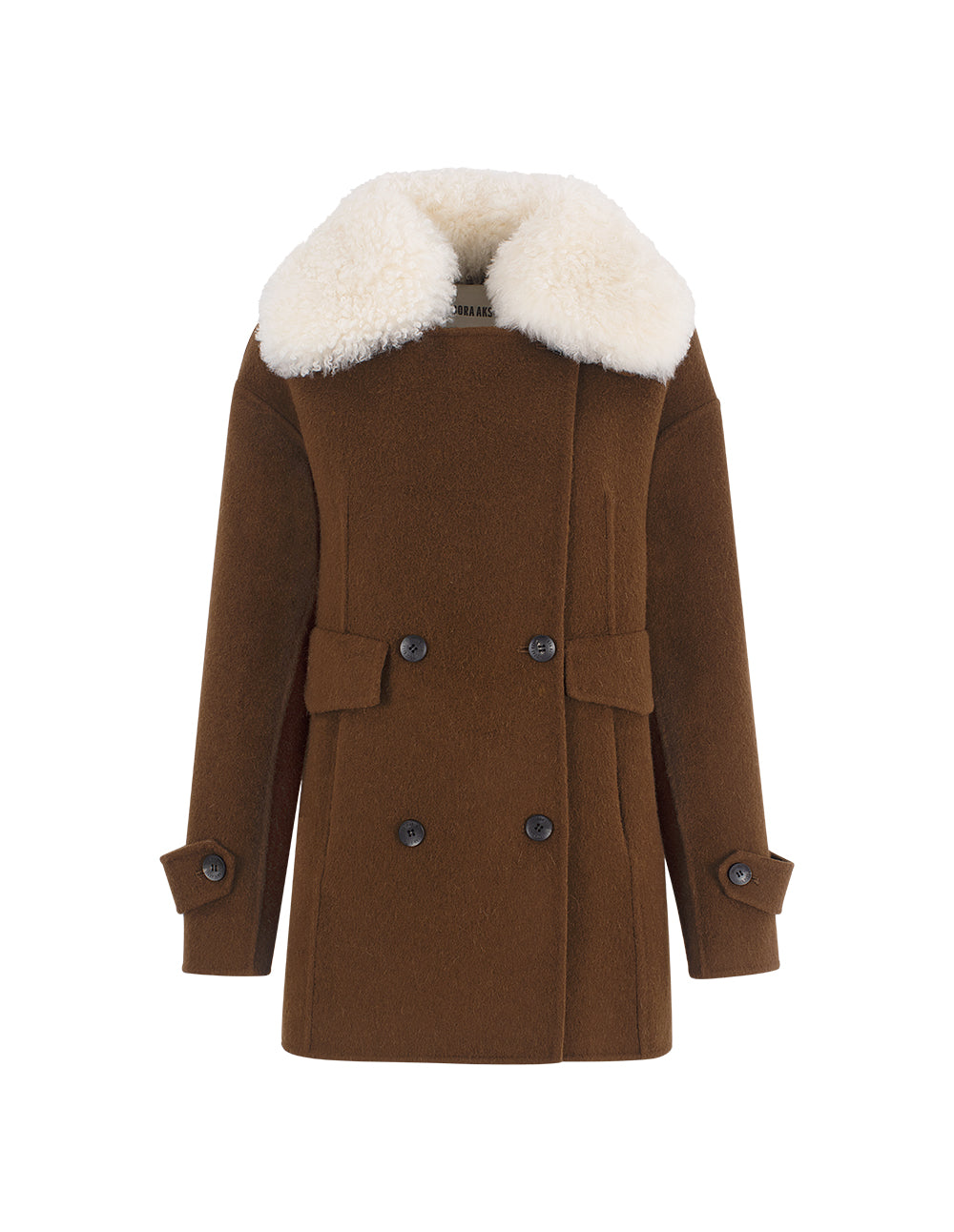 BORA AKSU Faux Fur Collar Double-Breasted Mocha Brown Wool Coat