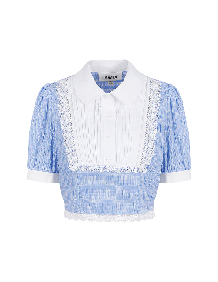 BORA AKSU Puff Sleeve Peter Pan Collar Color Block Lapel Top