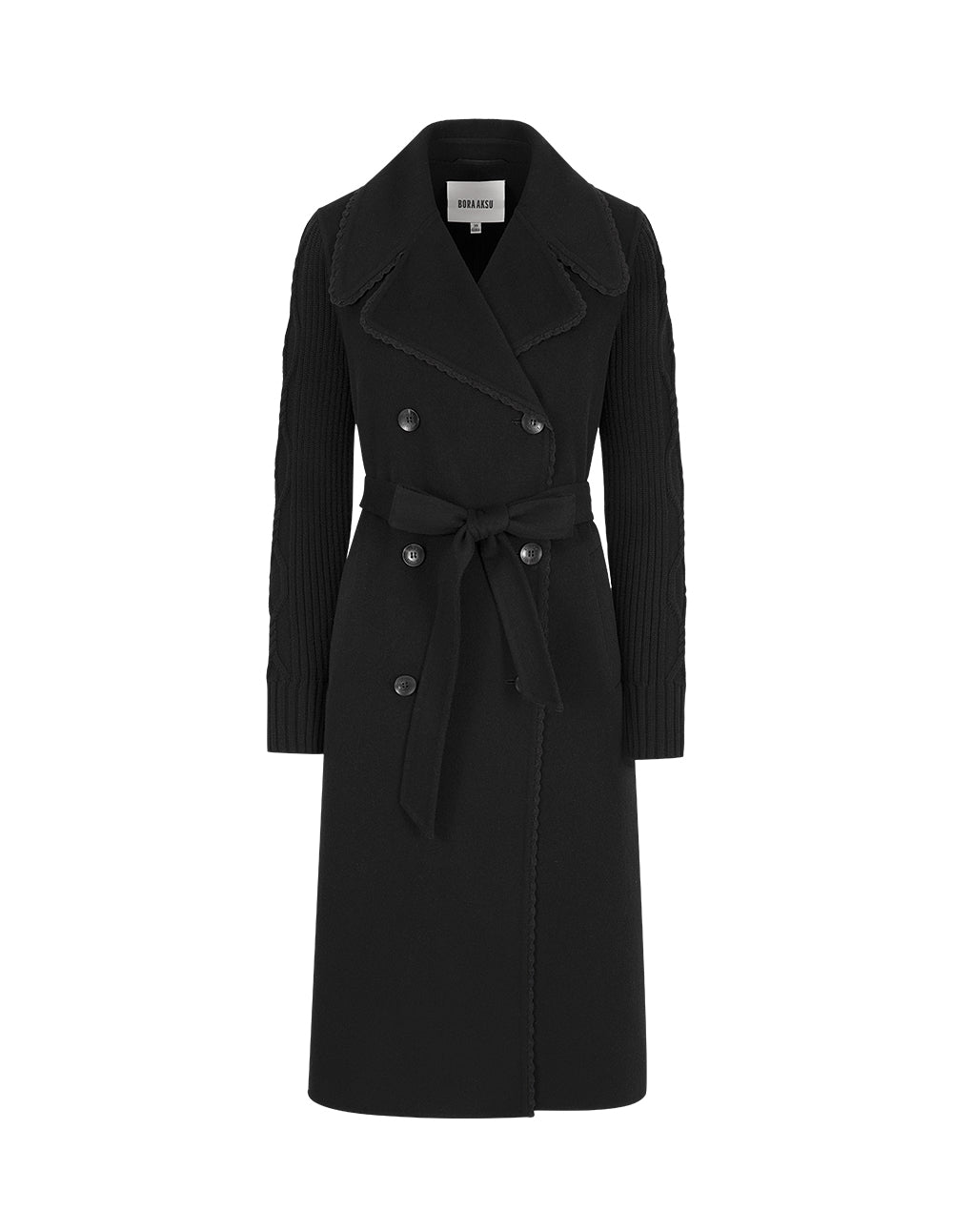 BORA AKSU Lapel Knitted-Sleeve Splicing Double-Breasted Coat