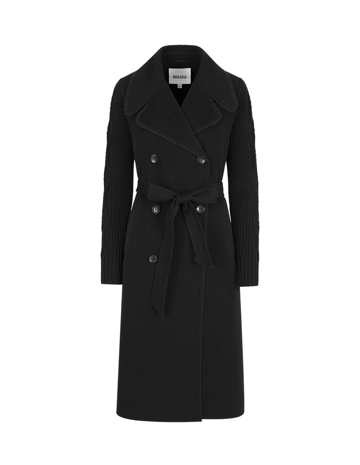 BORA AKSU Lapel Knitted-Sleeve Splicing Double-Breasted Coat
