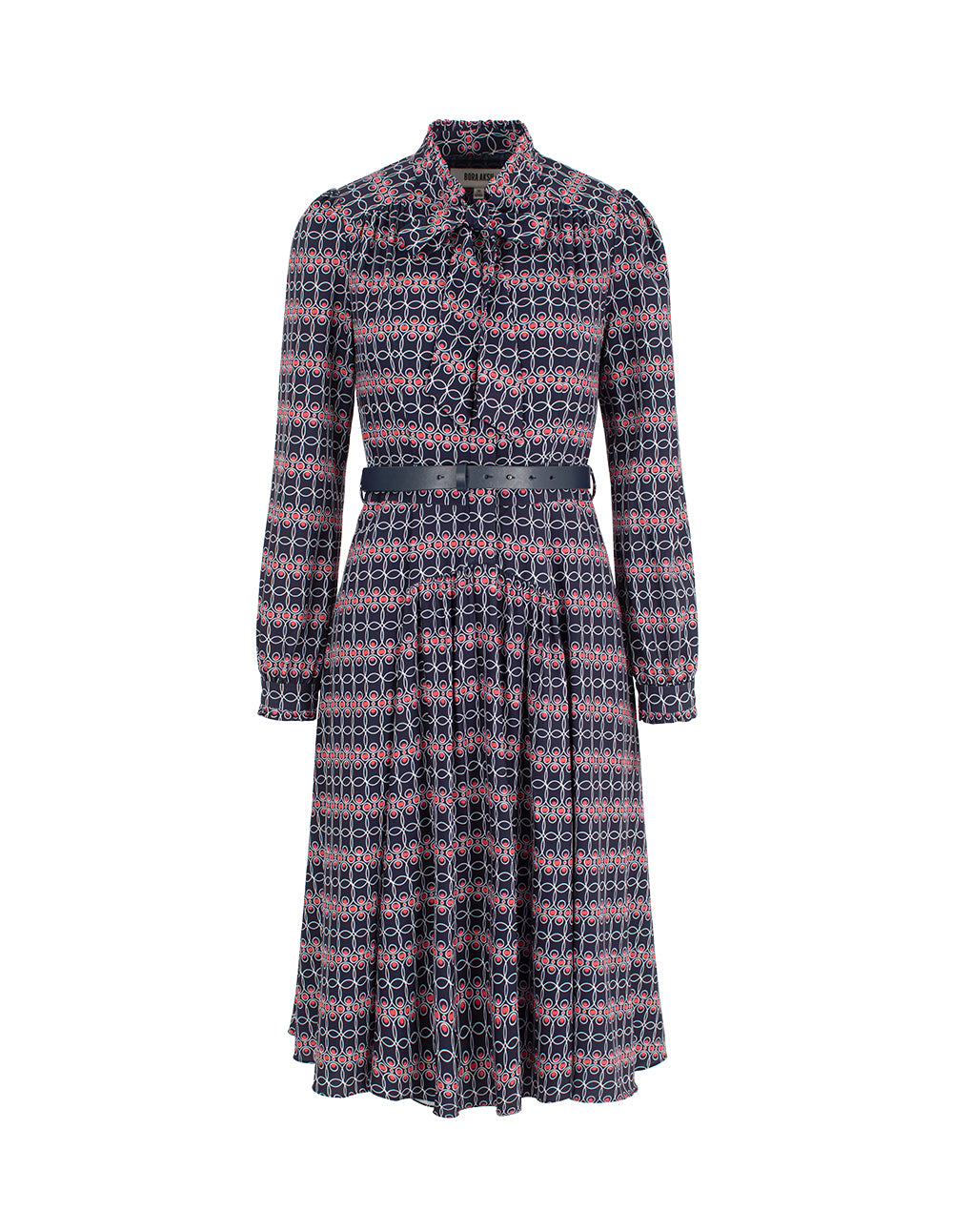 BORA AKSU Stand Collar Long Sleeve Geometric Print Midi Dress