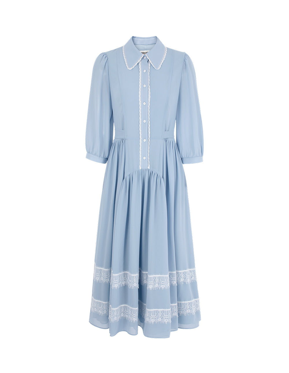 BORA AKSU Puff-Sleeve Lace-Trimmed Pleated Midi Shirt Dress