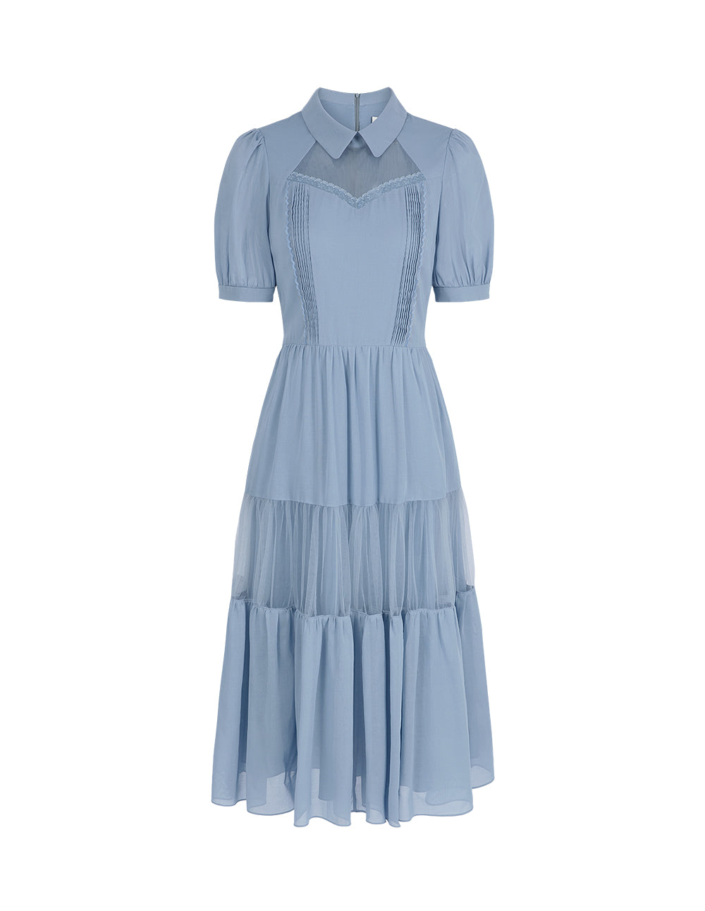 BORA AKSU Puff Sleeve Lapel Pure Cotton Mesh Patchwork Dress