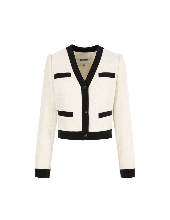 BORA AKSU Black Patchwork V-Neck Knitted Jacket