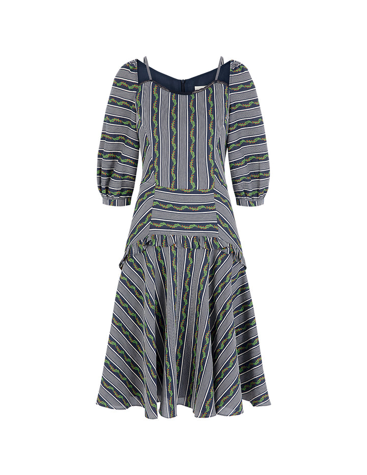BORA AKSU Off-The-Shoulder Pleated Striped Print Dress