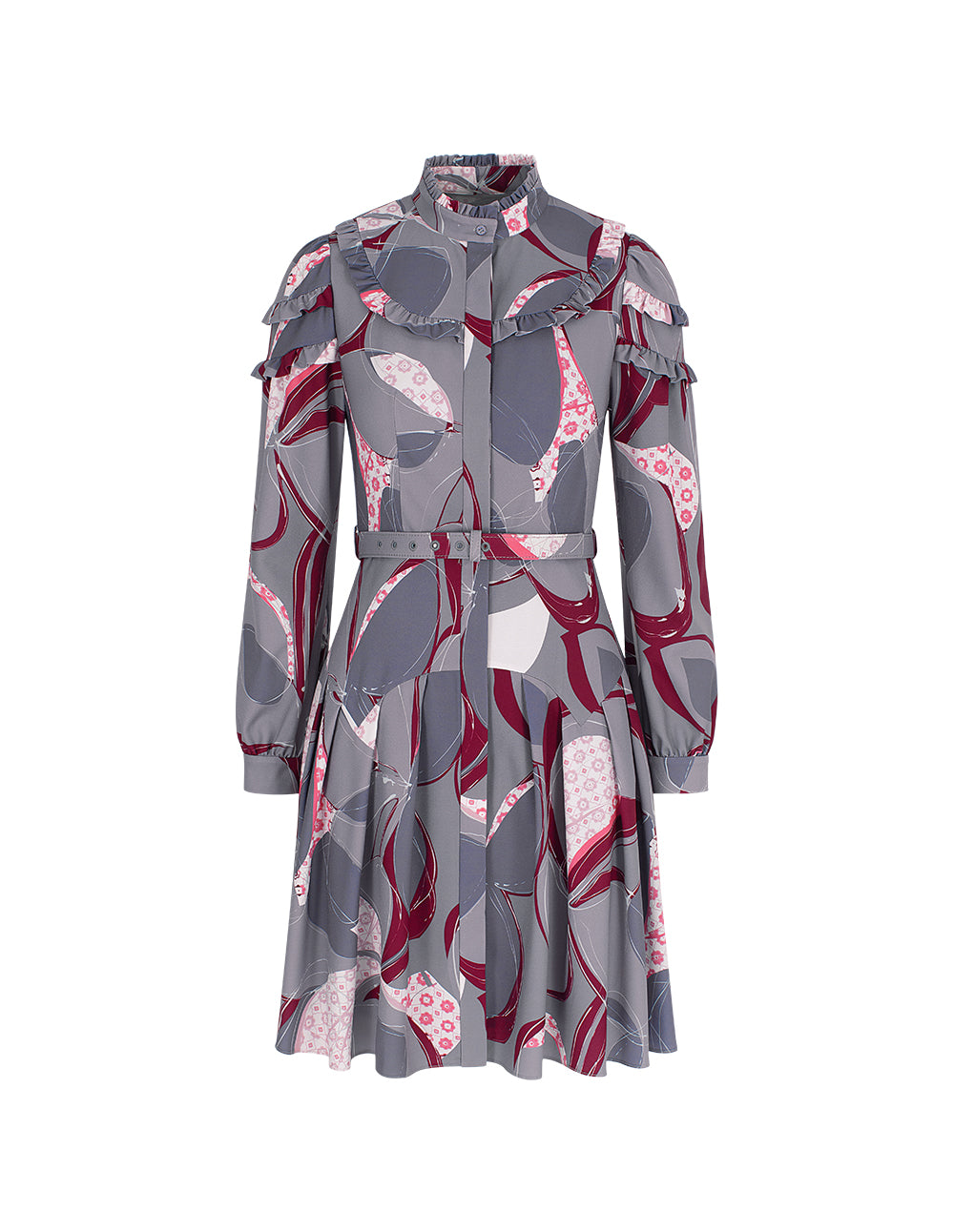 BORA AKSU Stand Collar Ruffled Puff Sleeves Abstract-Print Dress