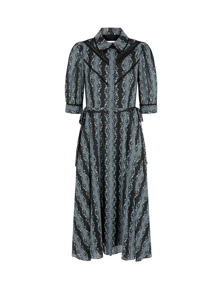 BORA AKSU Lapel Bow-Embellished Printed Dress