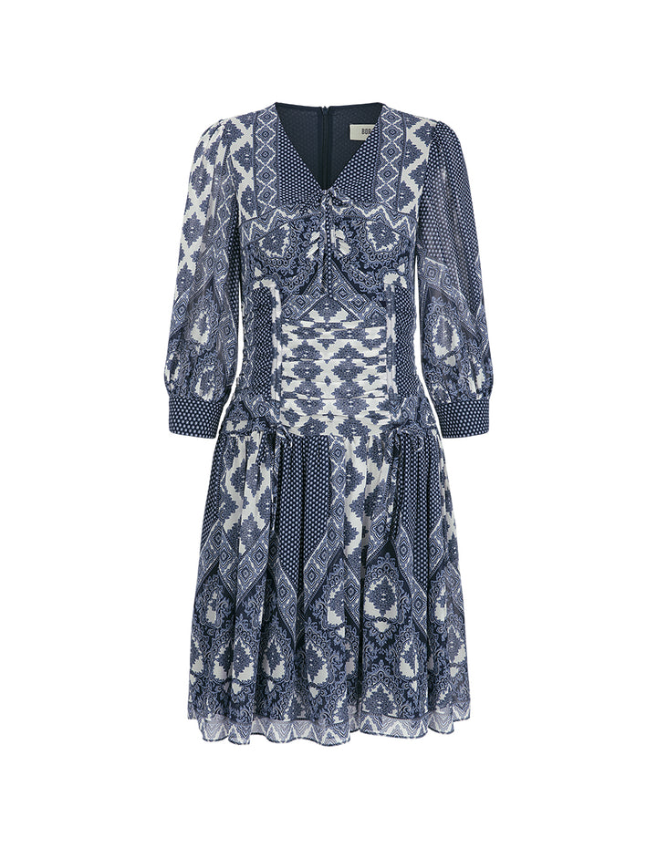 BORA AKSU Puff Sleeve V-Neck Print Dress