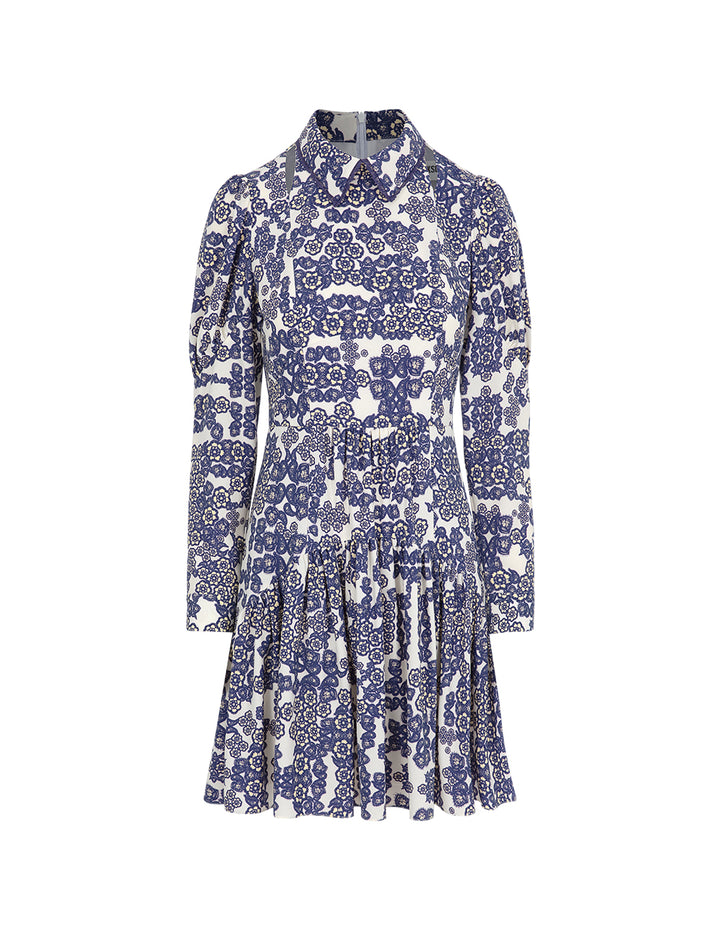 BORA AKSU Peter Pan Collar Printed Pleated Dress