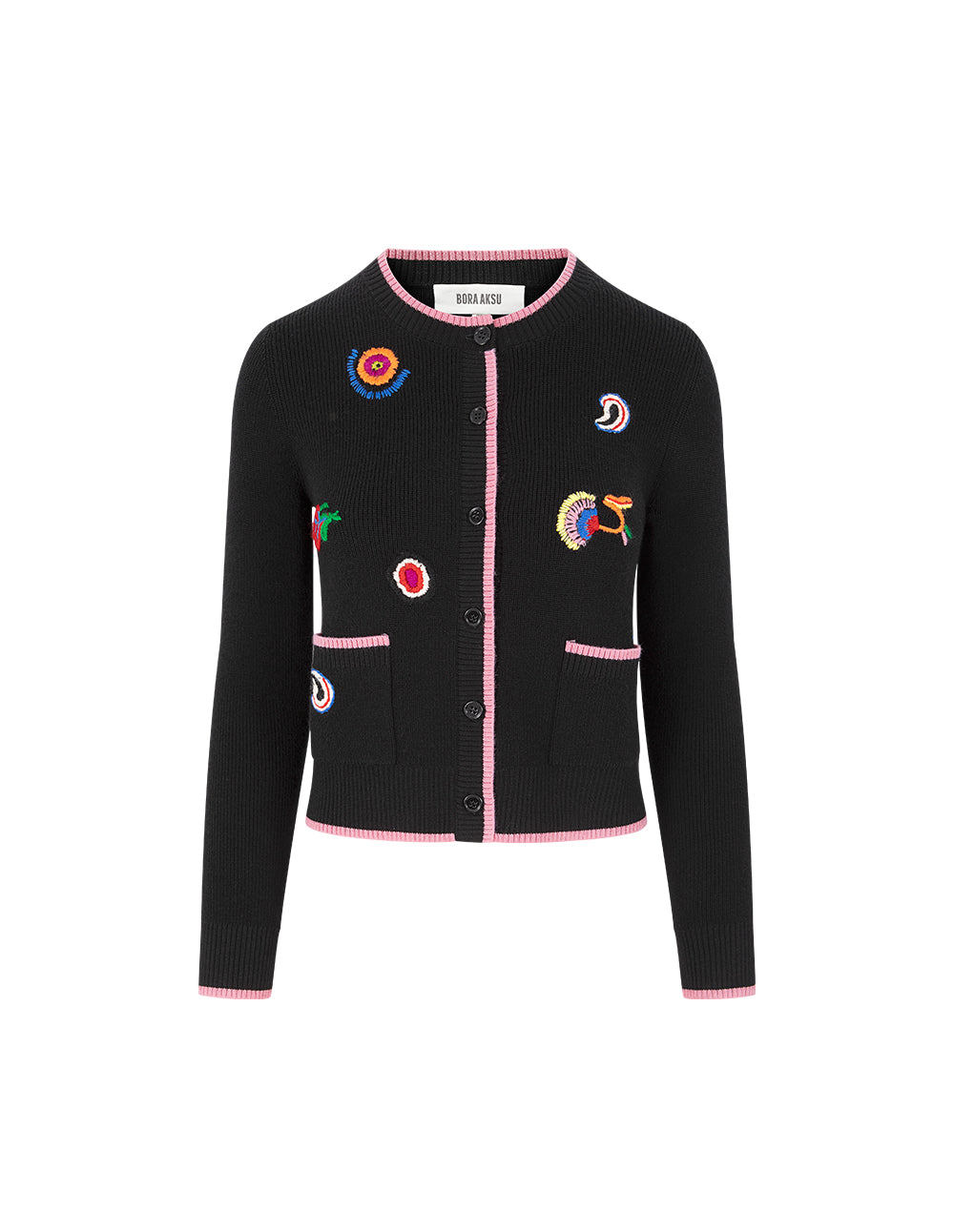 BORA AKSU Crew-Neck Long-Sleeve Hand-Embroidered Knitted Cardigan