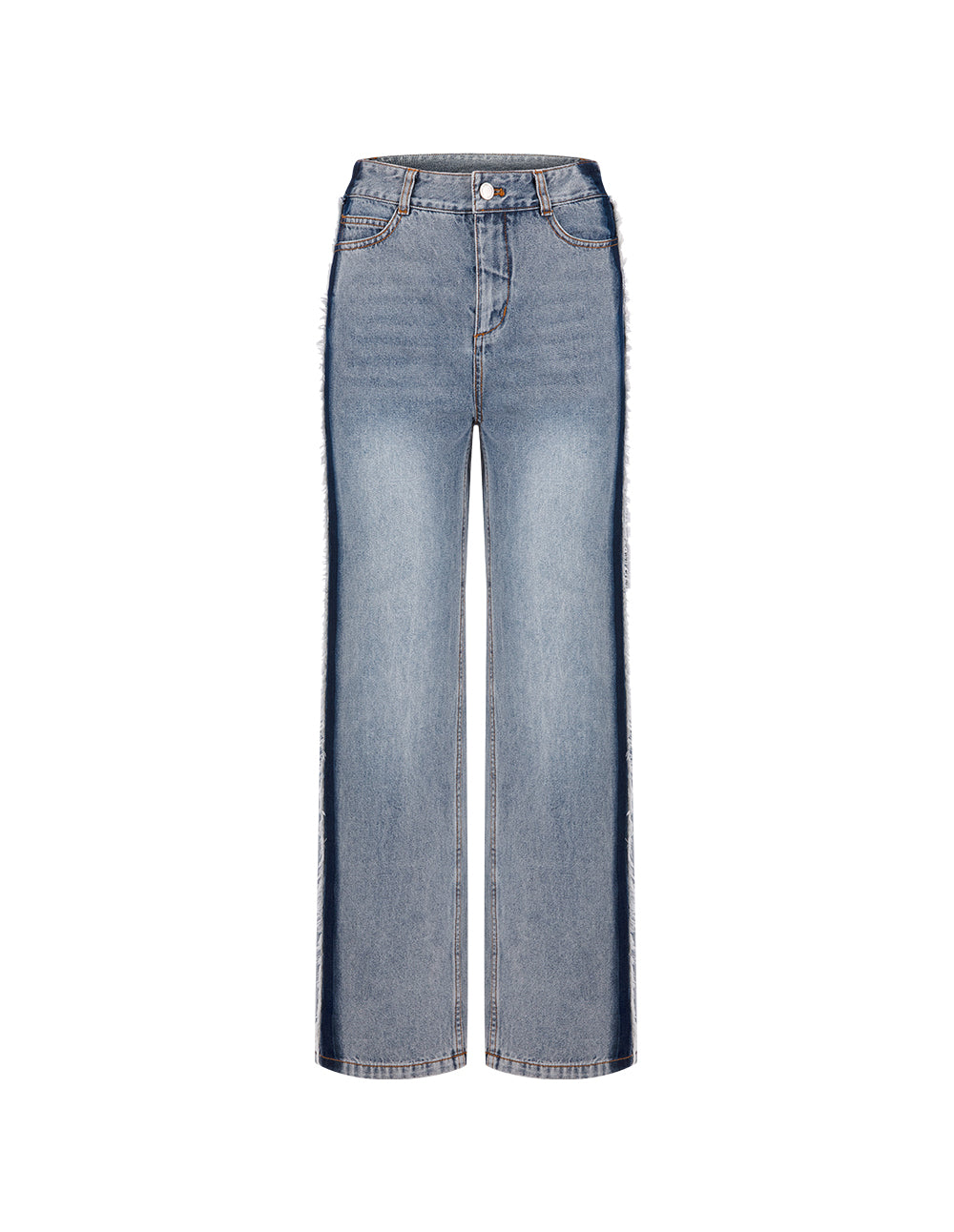 BORA AKSU Versatile White Washed Blue Frayed Wide Leg Jeans