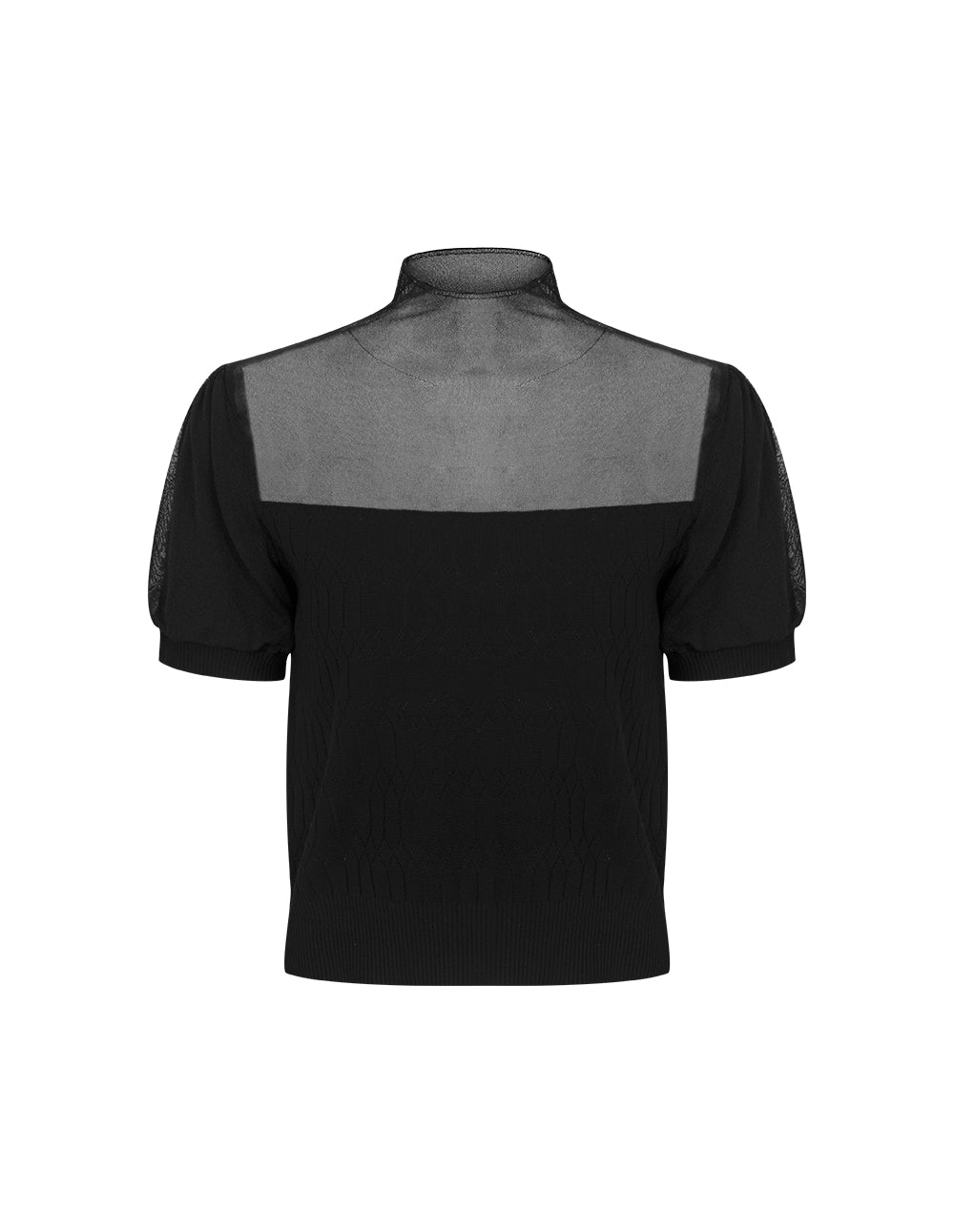 BORA AKSU Stacked Stand Collar Short Sleeve Color Block Knit Top