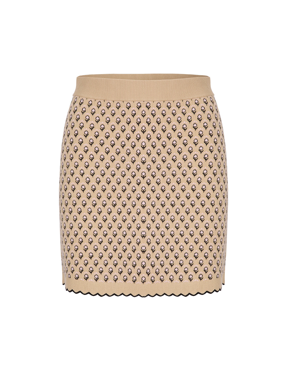 BORA AKSU Lace-Embellished Jacquard Khaki Knit Mini Skirt