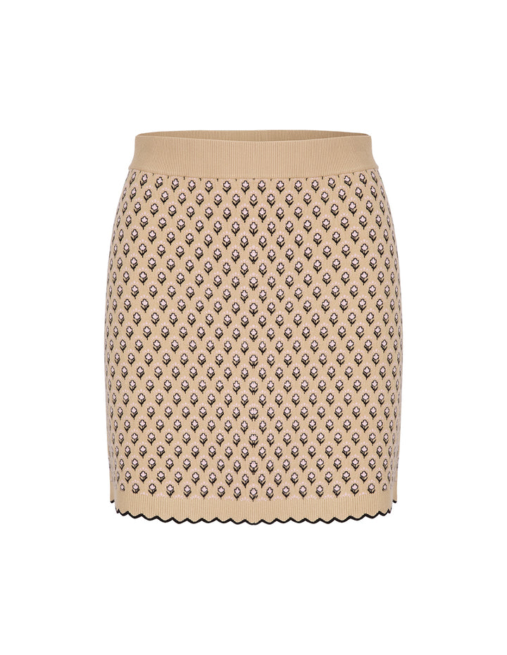 BORA AKSU Lace-Embellished Jacquard Khaki Knit Mini Skirt