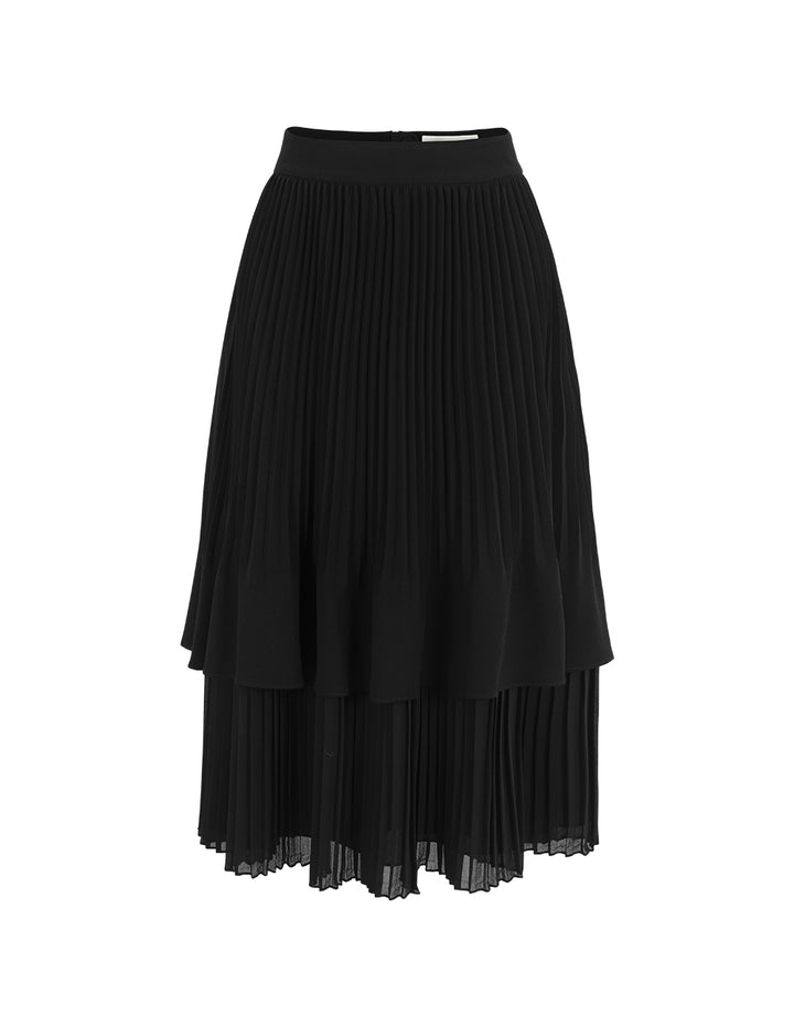 BORA AKSU Double-Layer Pleated Knee-Length Black Skirt