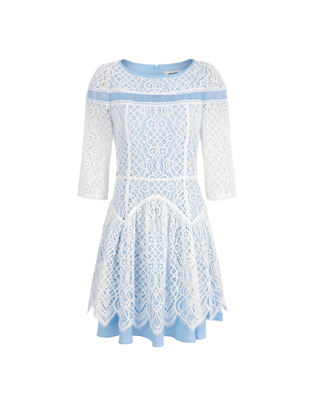 BORA AKSU Romantic Blue And White Lace Patchwork Wavy Dress