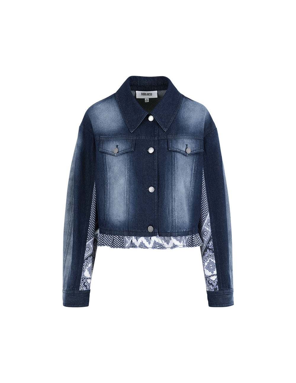 BORA AKSU Printed Patchwork Distressed Denim Washed Jacket