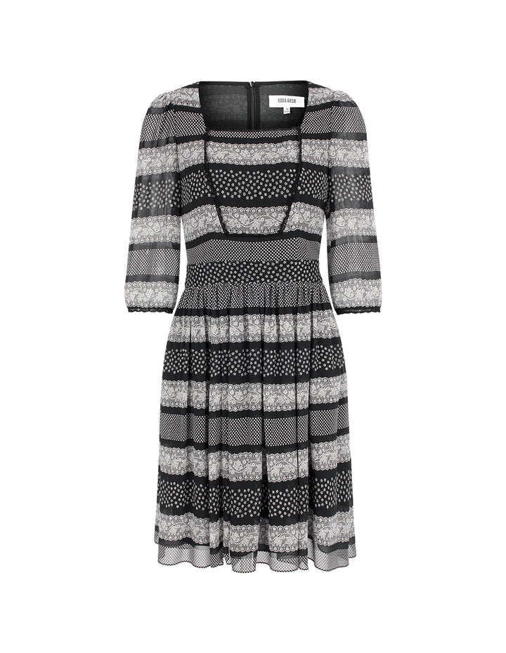 BORA AKSU Square-Neck Ruffle Lace Layered Printed Midi Dress