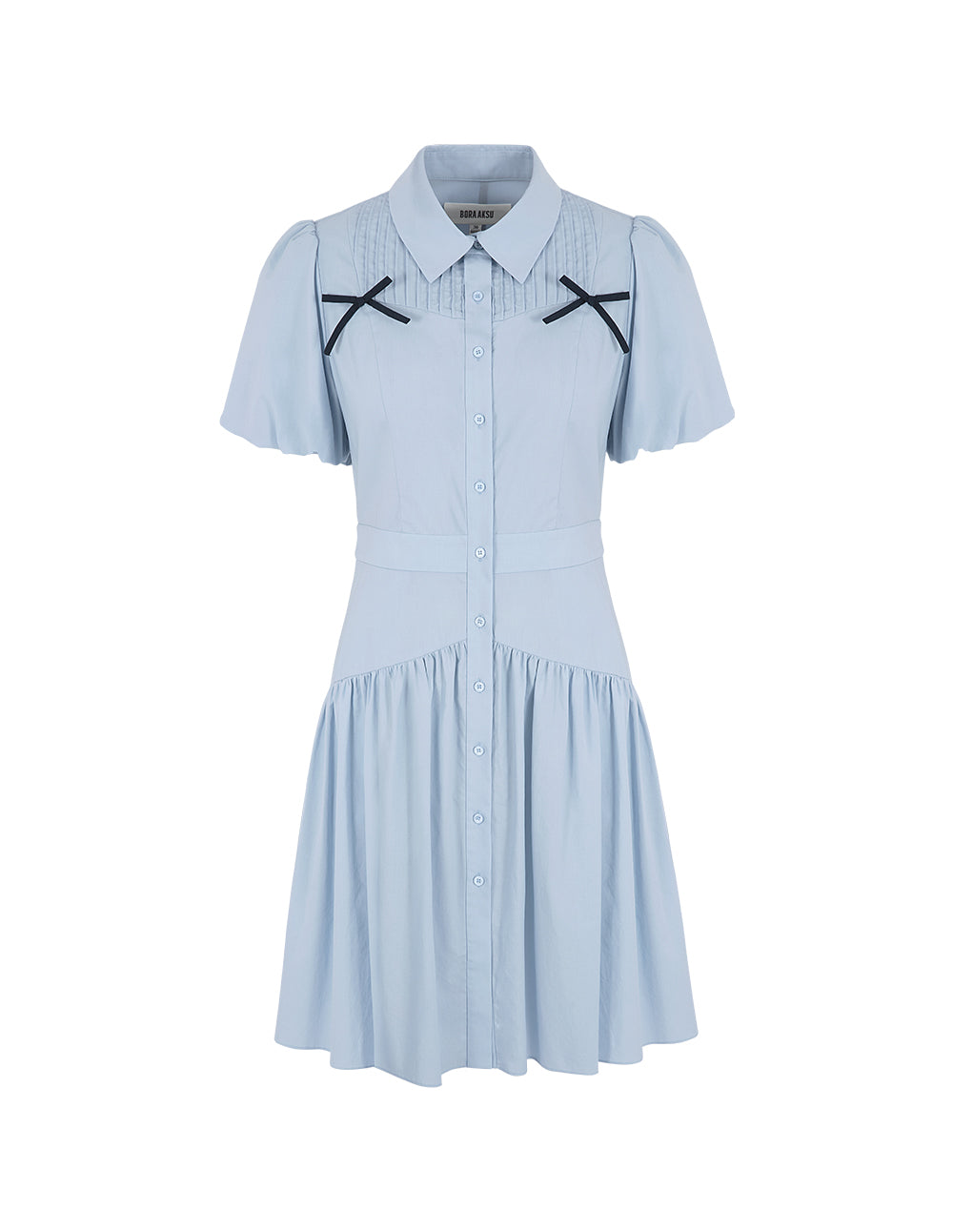BORA AKSU Puff Sleeve Lapel Bow Pleated Dress