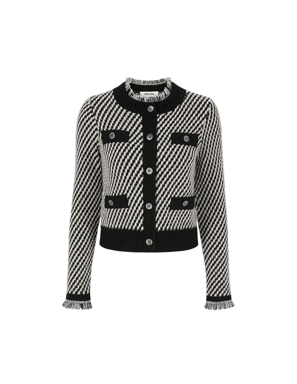 BORA AKSU Crew-Collar Long-Sleeve Striped Cropped Knitted Cardigan