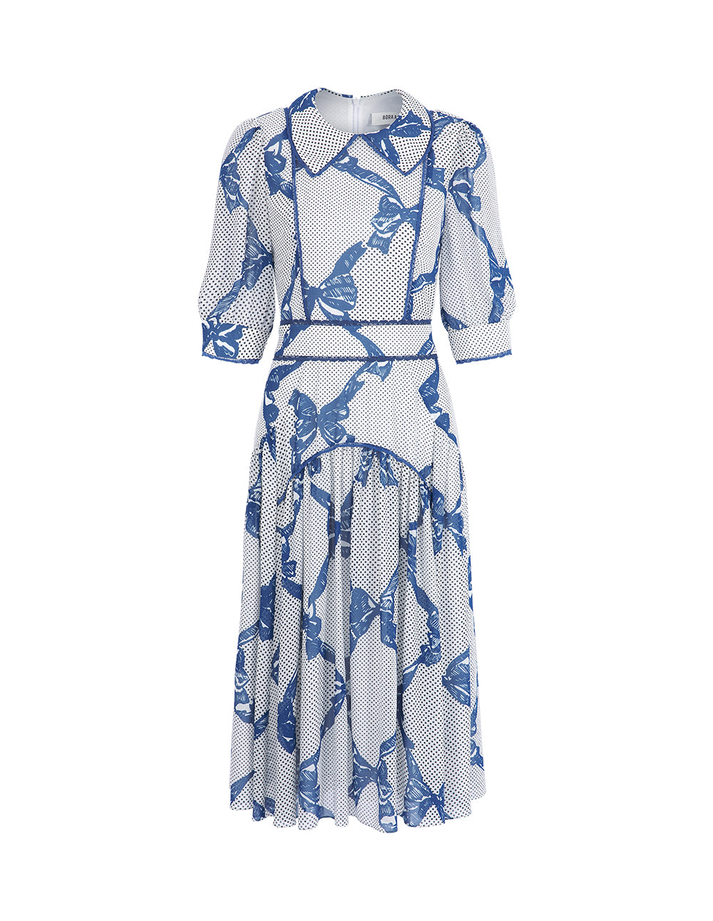 BORA AKSU French Lace-Embellished Bow Print Dress