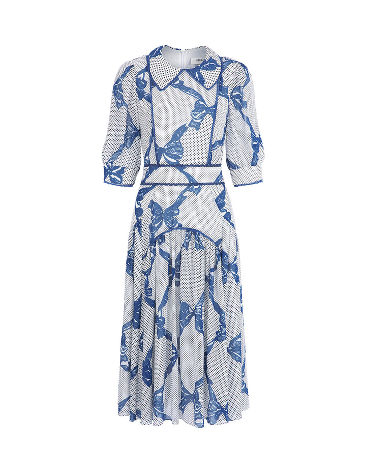 BORA AKSU French Lace-Embellished Bow Print Dress