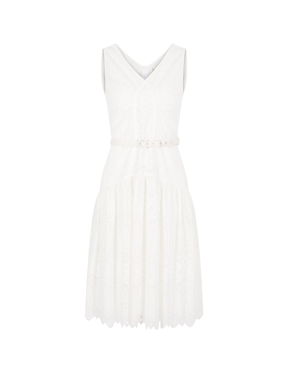 BORA AKSU V-Neck Sleeveless A-Line Embroidery Hollow Flowers Midi Dress