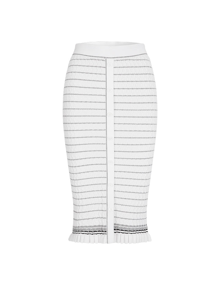 BORA AKSU Off-White Striped Mid-Length Straight Knitted Skirt