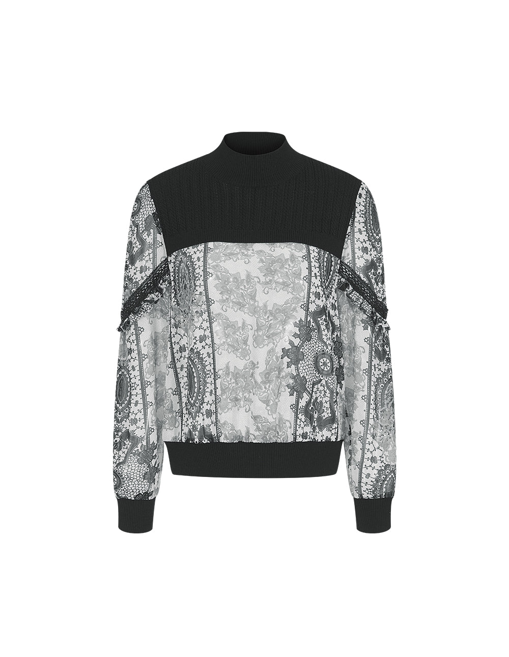 BORA AKSU Stand Collar Knitted Patchwork Printed Top