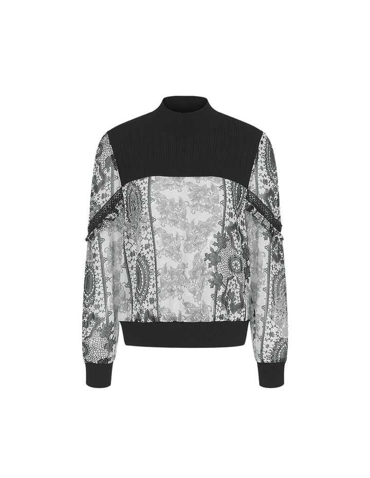 BORA AKSU Stand Collar Knitted Patchwork Printed Top