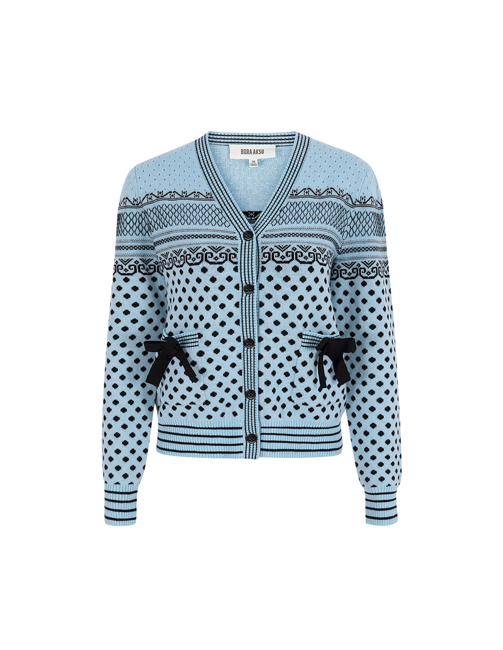 BORA AKSU Polka Dot V-Neck Jacquard Wool Cardigan