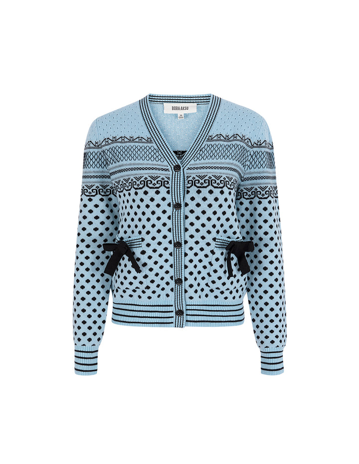 BORA AKSU Polka Dot V-Neck Jacquard Wool Cardigan