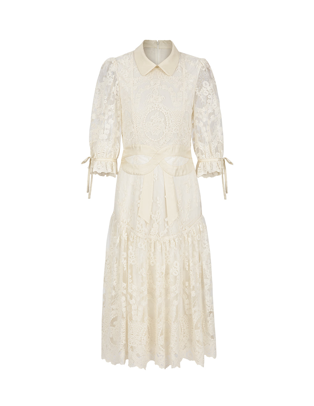 BORA AKSU Peter Pan Collar Lace Panel Pleated Dress