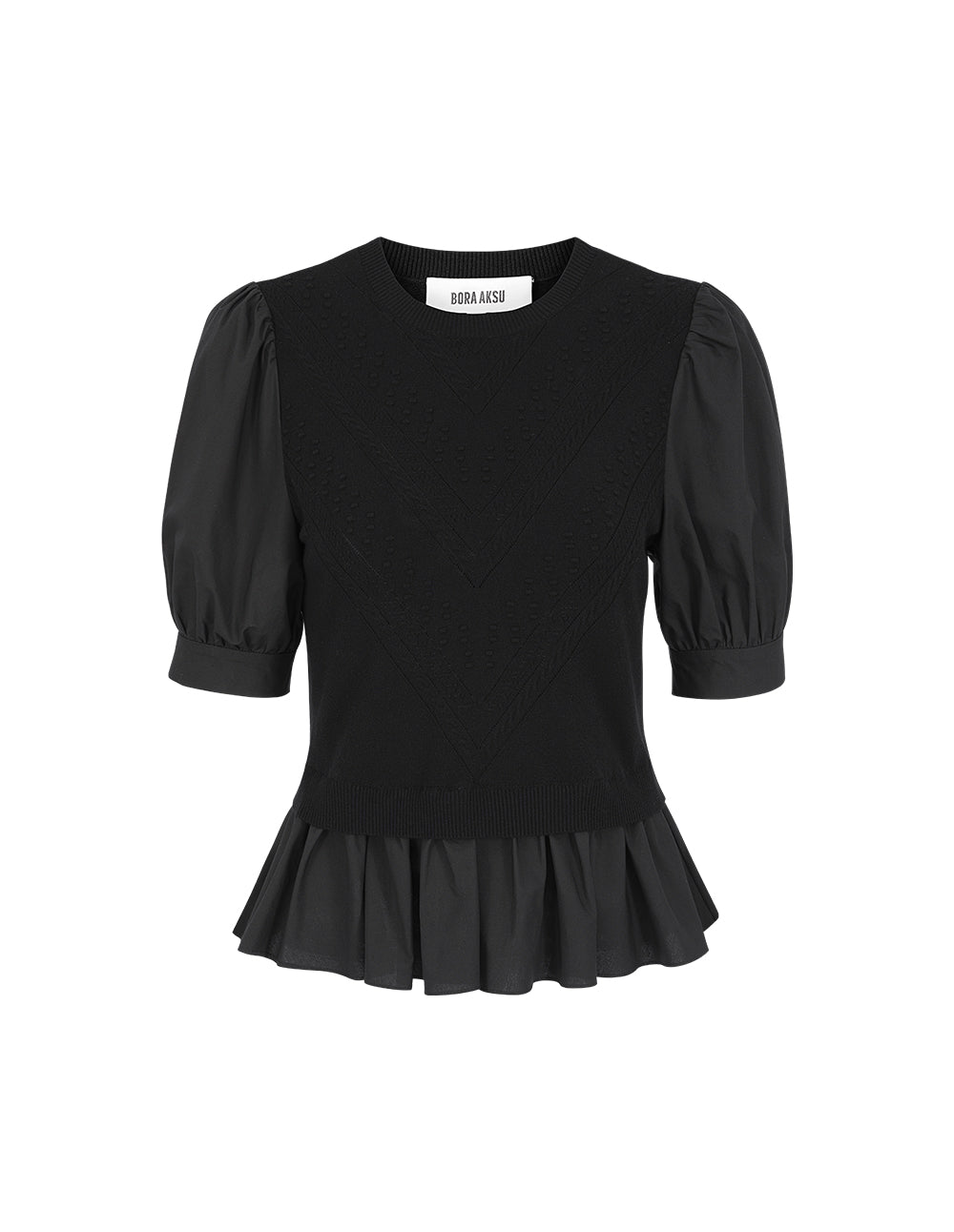 BORA AKSU Puff Sleeve Knitted Short Sleeve Top