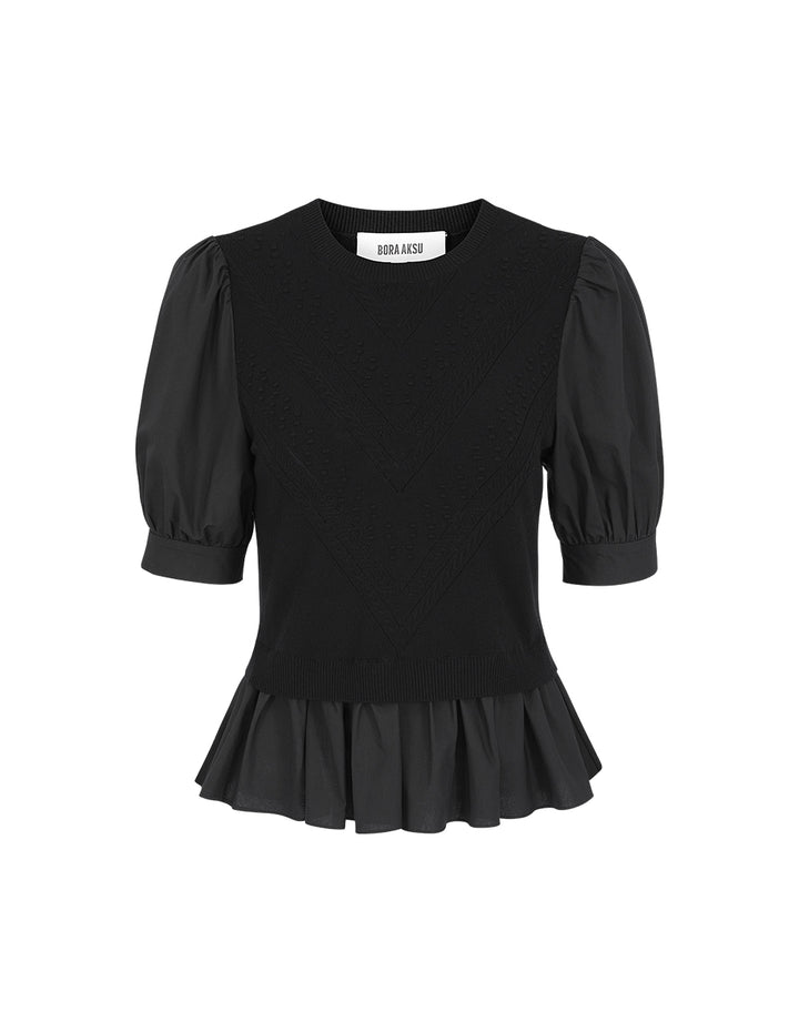 BORA AKSU Puff Sleeve Knitted Short Sleeve Top