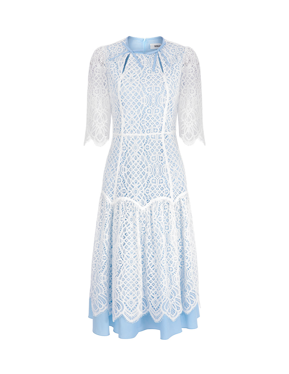 BORA AKSU Romantic Blue And White Lace Court Style Dress