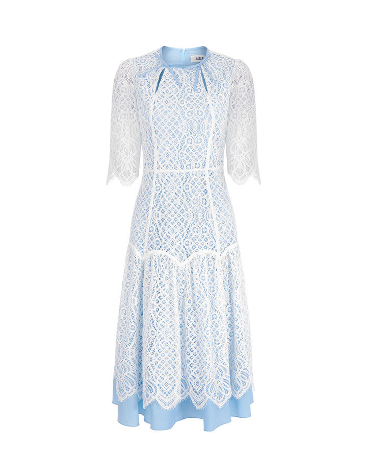 BORA AKSU Romantic Blue And White Lace Court Style Dress