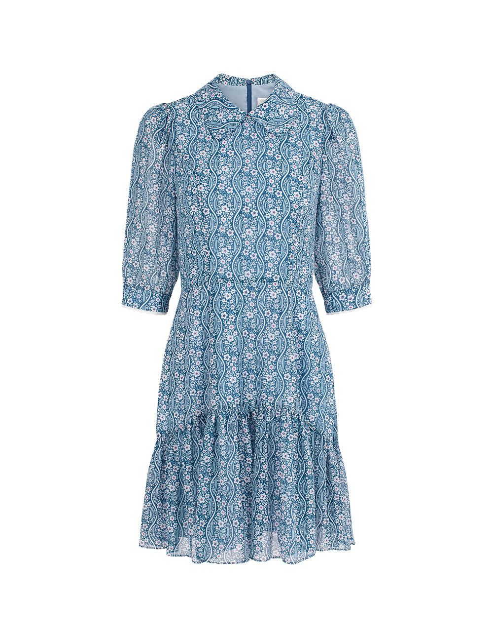 BORA AKSU Collared Puff-Sleeve Floral-Print Flounce Midi Dress